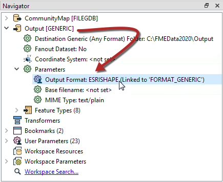 Finding the Output Format parameter in the Navigator